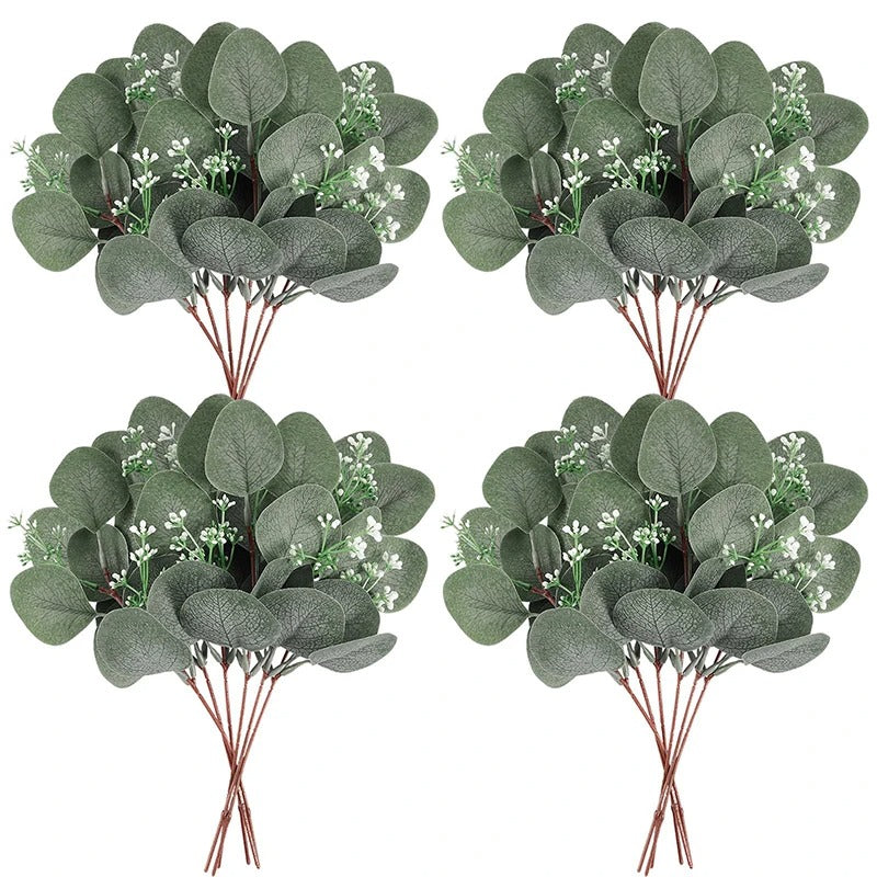 5/10/20Pcs Artificial Eucalyptus Leaves Stems Bulk Silver Dollar Leaf Picks Plant Fake Flowers for Wedding Bouquets Floral Decor