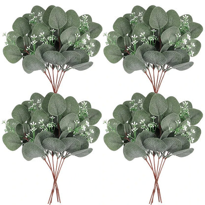 5/10/20Pcs Artificial Eucalyptus Leaves Stems Bulk Silver Dollar Leaf Picks Plant Fake Flowers for Wedding Bouquets Floral Decor
