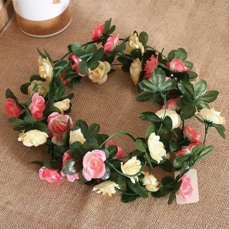 1pc 2.5M Rose Artificial Flowers Rattan Wedding Arch Decoration Silk Flower Rattan Ivy Outdoor Garden Wall Home Decor Fake Vines
