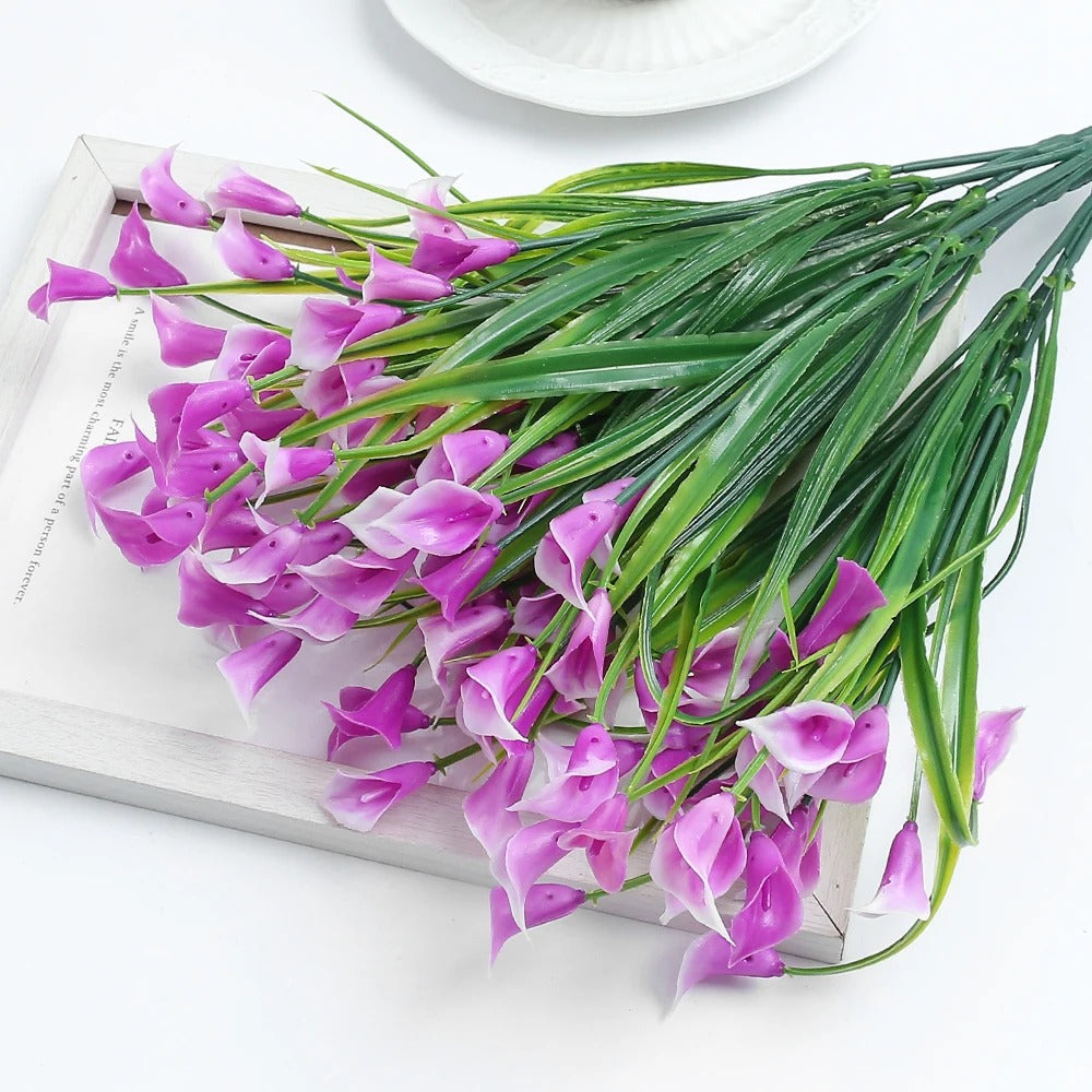 Artificial Calla Lily Bouquet 33cm Fake Flowers for Indoor Home Room Decor Garden Wedding Decora Outdoor Vase Flower Arrangement
