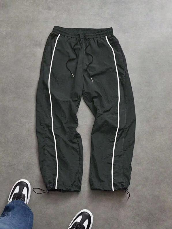 Men's Casual Sporty Long Pants, Loose Fit Elastic Cuff