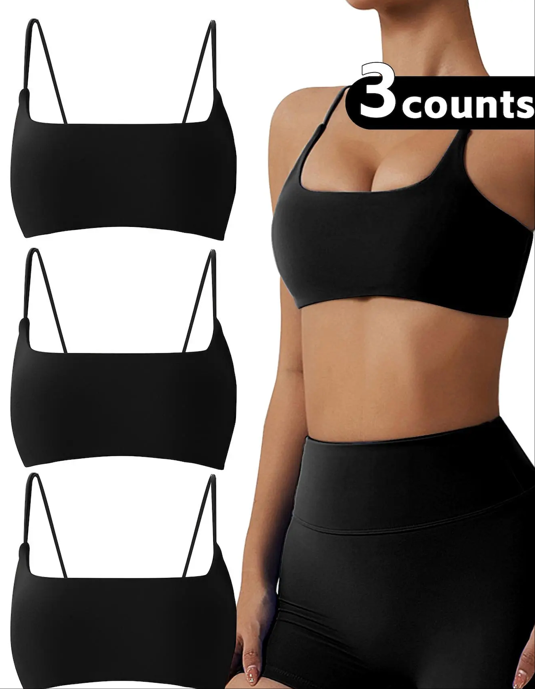 Women's Solid Wireless Sports Bra, Strappy Workout Bra, Sporty Breathable Comfortable Bra, Ladies Sportswear for Yoga Gym