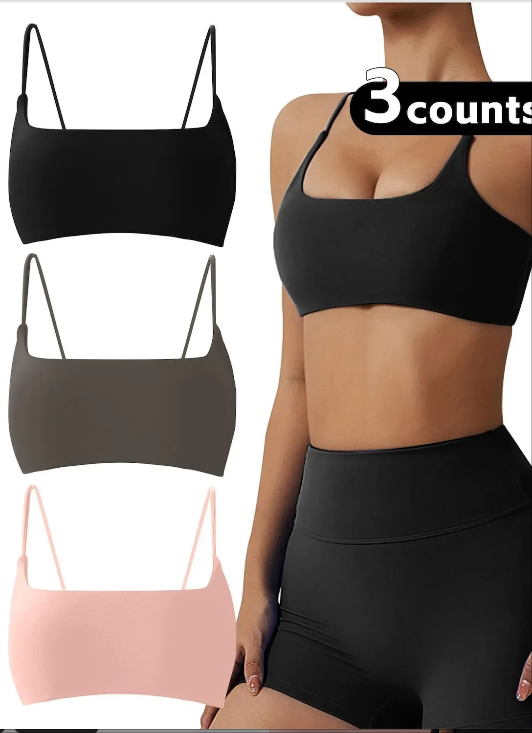 Women's Solid Wireless Sports Bra, Strappy Workout Bra, Sporty Breathable Comfortable Bra, Ladies Sportswear for Yoga Gym