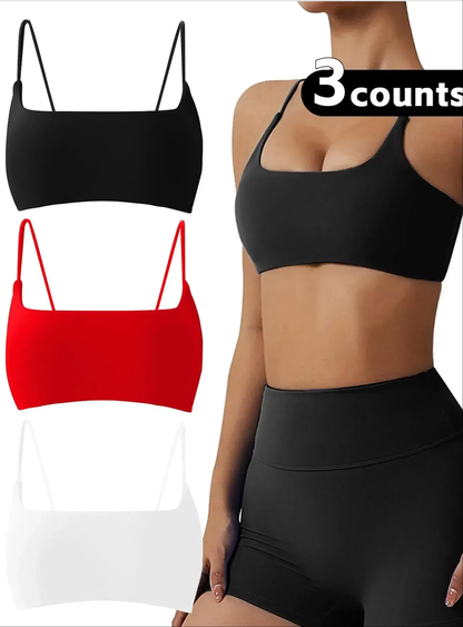 Women's Solid Wireless Sports Bra, Strappy Workout Bra, Sporty Breathable Comfortable Bra, Ladies Sportswear for Yoga Gym