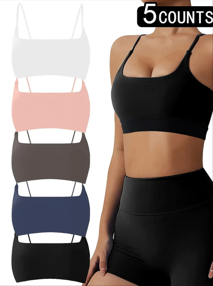 Women's Solid Wireless Sports Bra, Strappy Workout Bra, Sporty Breathable Comfortable Bra, Ladies Sportswear for Yoga Gym